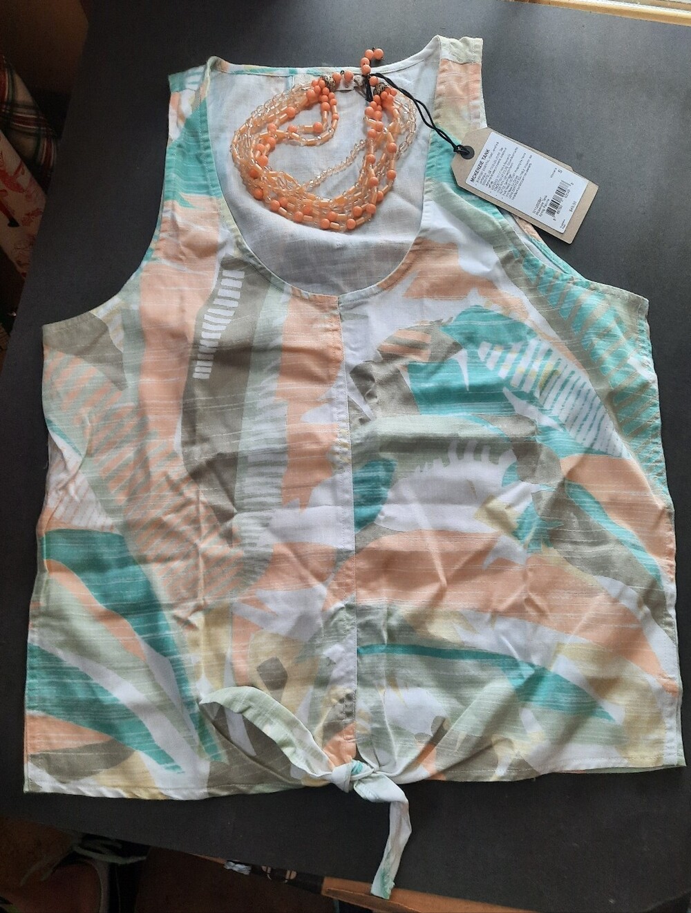 Prana Tropical Linen Tie-Front Look Blouse in Soft Pastel Color's